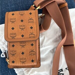 MCM Cognac Small Sidebag/Phone Holder/Wallet